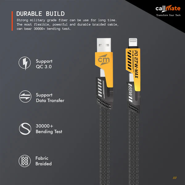 MAK USB Type C Cable 6 A 1.5 m Braided 4 in 1 65W Lightning Fast Charging Cable Compatible for iOS & Android