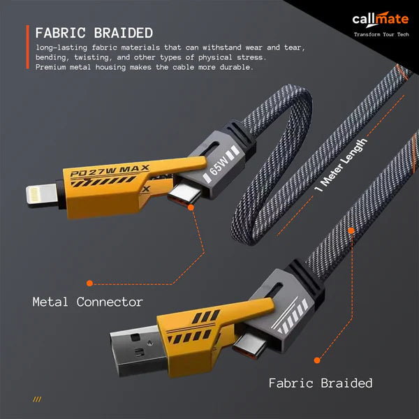 MAK USB Type C Cable 6 A 1.5 m Braided 4 in 1 65W Lightning Fast Charging Cable Compatible for iOS & Android